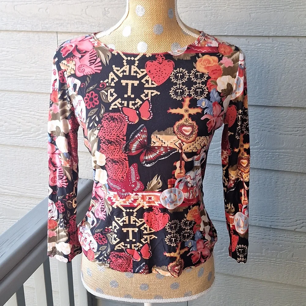 Vintage y2k Thalia Sodi all over print 3/4 top butterflies guitar women small - Picture 5 of 11